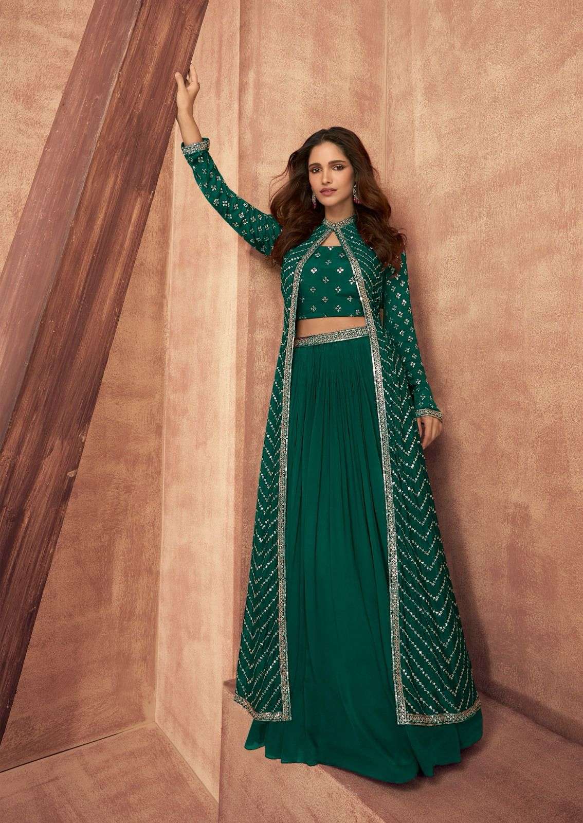 MPRESSION NEW COLOR CHINON SILK HANDWORK CROP TOP WITH SKIRT AND SHRUG BY SAYURI DESIGNER 1005